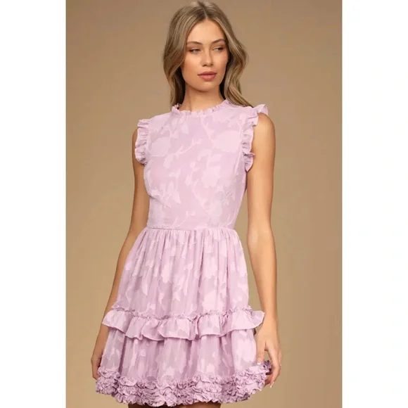 Lulus True As Can Be Lavender Burnout Floral Ruffled Mini Dress - Picture 2 of 16